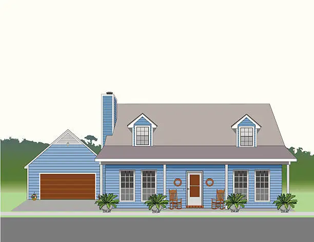 Vector illustration of Country Home with Garage