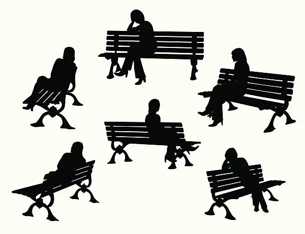 Vector illustration of Park Bench Variety Vector Silhouette