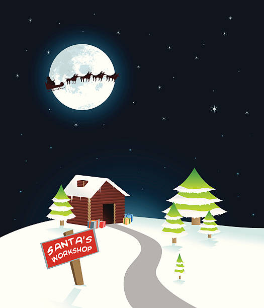 ilustraciones, imágenes clip art, dibujos animados e iconos de stock de la fábrica de juguetes de santa - workshop santa claus christmas north pole