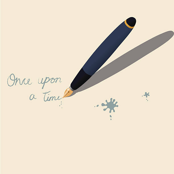 Illustration of a pen writing Once Upon a Time on paper Vector pen on paper. Comes with high resolution JPEG, AI CS2 and AI8 EPS files. fountain pen pattern writing instrument pen stock illustrations