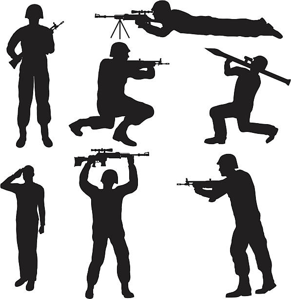 ilustrações, clipart, desenhos animados e ícones de soldado silhueta collection (vetor jpg - sergeant army pointing armed forces