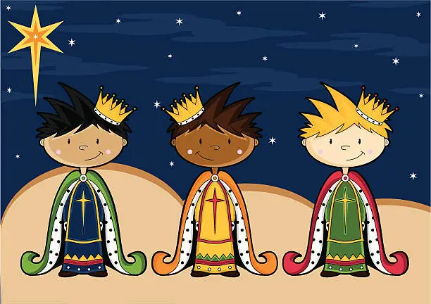 Vector illustration of Cute Three King Nativity Characters