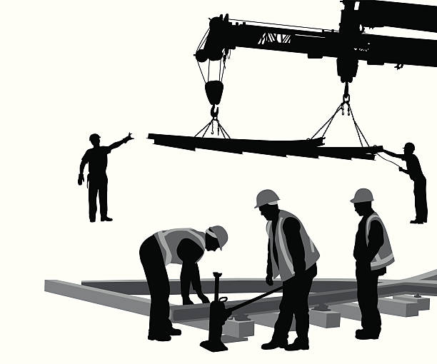 ilustraciones, imágenes clip art, dibujos animados e iconos de stock de transittrack - construction worker silhouette people construction