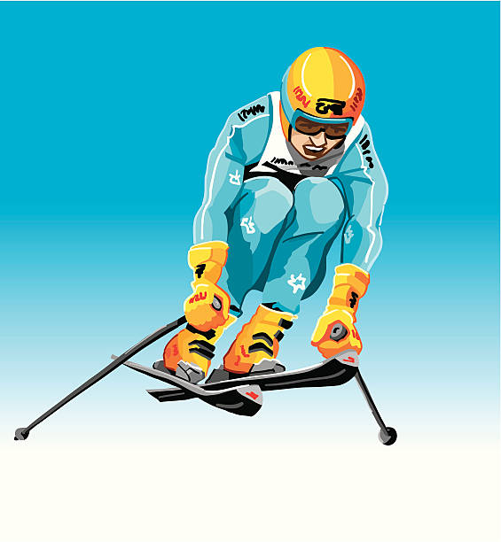 ilustrações de stock, clip art, desenhos animados e ícones de downhiller salto - skiing sports race ski mountain range