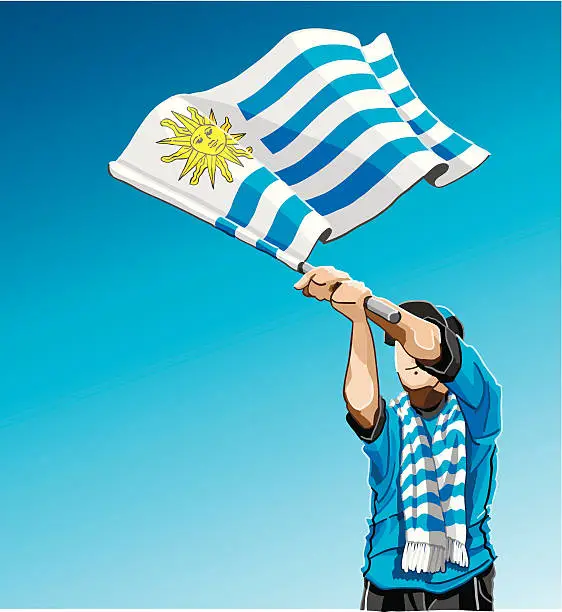 Vector illustration of Uruguay Waving Flag Soccer Fan