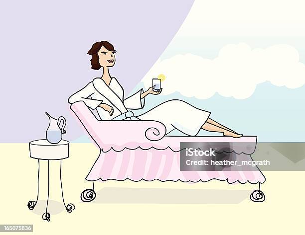 Женщина Расслабляющий — стоковая векторная графика и другие изображения на тему Банный халат - Банный халат, Роскошь, Баловство