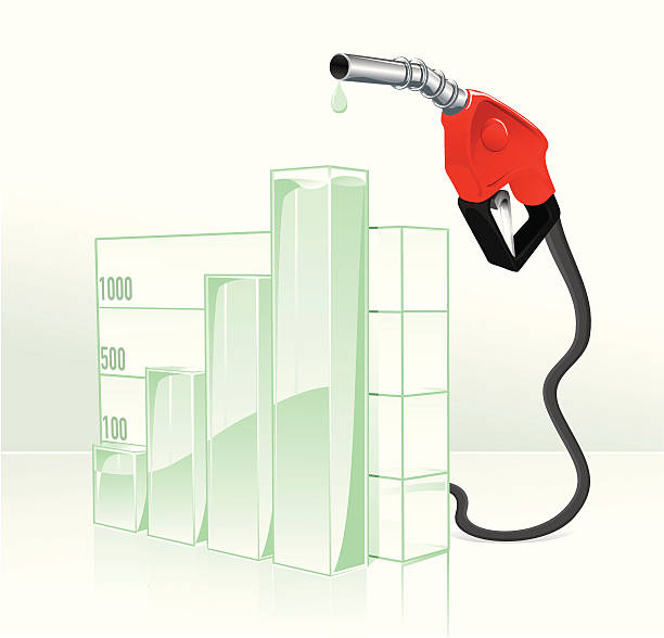 Fuel increase Gas nozzle with bar graph being filled with gasoline. Could be increase of fuel compsumption or increase of fuel price. symbol fuel and power generation fossil fuel fuel pump stock illustrations