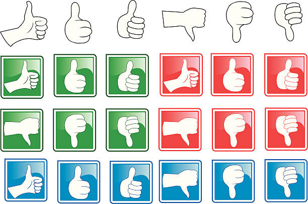 kciuki w górę i w dół ikony - rating thumbs down moving down thumbs up stock illustrations