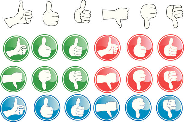 kciuki w górę i w dół ikony - rating thumbs down moving down thumbs up stock illustrations