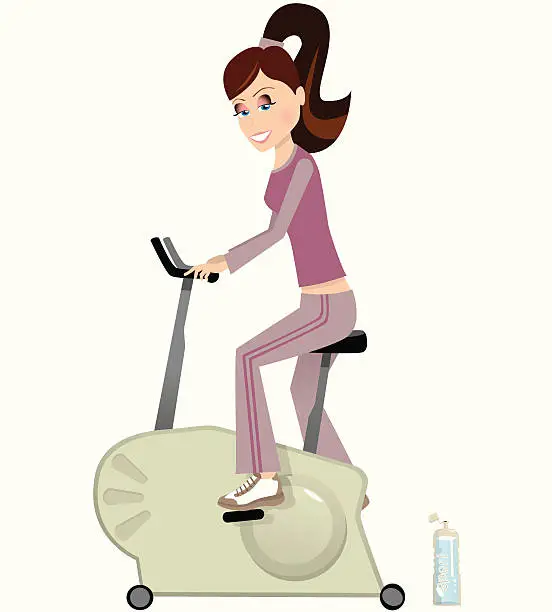 Vector illustration of Girl pedalling on excercise bike