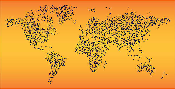World Map Dots, Ink Splatter, Vector Illustration vector art illustration