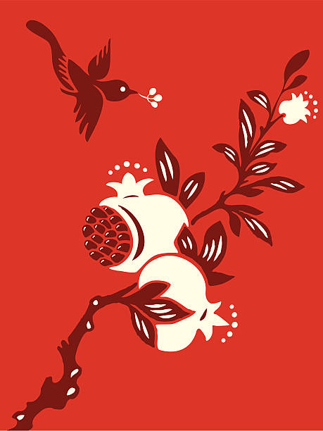 ザクロのバードウォッチングをお楽しみください。 - tree bird flower pattern点のイラスト素材／クリップアート素材／マンガ素材／アイコン素材