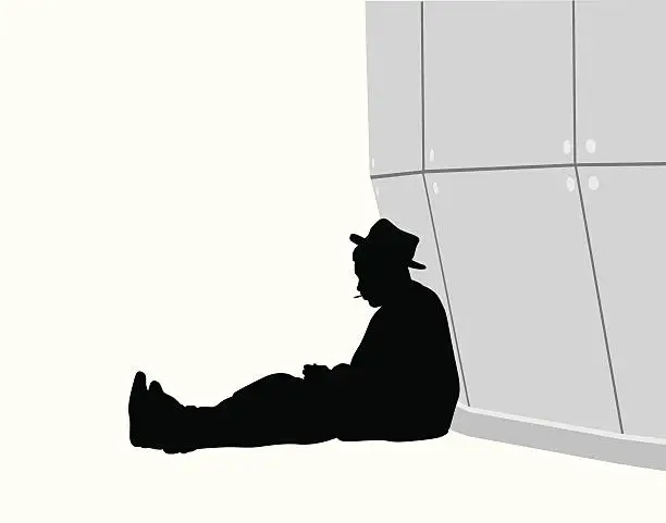 Vector illustration of Homeless Vector Silhouette