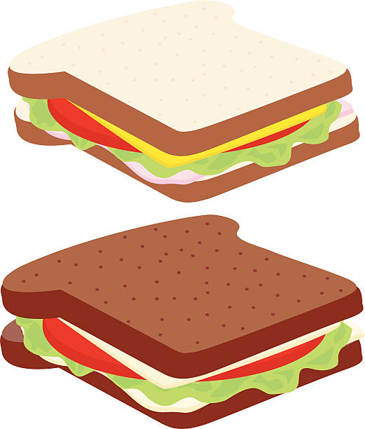샌드위치 - sandwich ham white background lunch stock illustrations