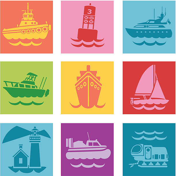 ilustrações de stock, clip art, desenhos animados e ícones de porto ocupado - lighthouse nautical vessel symbol harbor