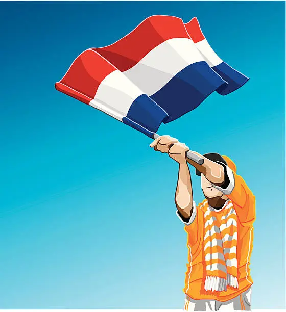 Vector illustration of Netherlands Waving Flag Soccer Fan