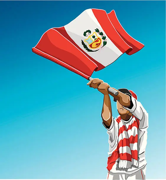 Vector illustration of Peru Waving Flag Soccer Fan