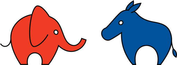 Political Parties Stylized renditions of the red elephant and blue donkey icons that represent the Republican party and Democratic party. republican national convention stock illustrations