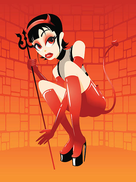 Hell Fire Devil Woman vector art illustration