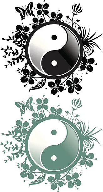 Vector illustration of Floral Yin Yang