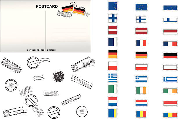 europäischen union post briefmarken nr. 2 - frankreich polen stock-grafiken, -clipart, -cartoons und -symbole