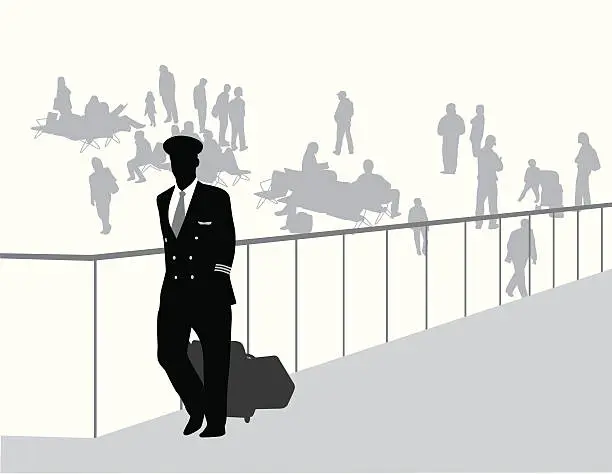 Vector illustration of Airport Crowd Vector Silhouette