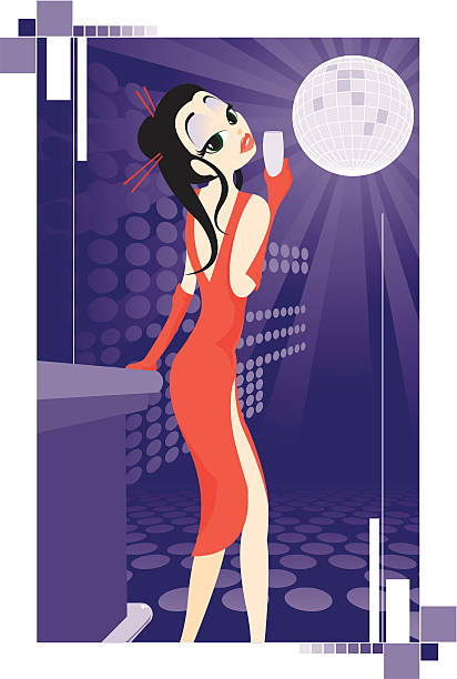 Cartoon Lounge Girl In Sexy Red Dress vector art illustration