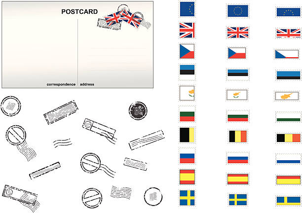 ilustrações de stock, clip art, desenhos animados e ícones de união europeia pós selos nº 1 - postage stamp white background nobody color image