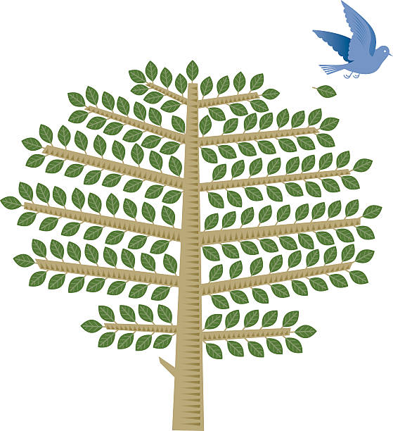 stilisierten baum und vogel. - bush bird tree wood stock-grafiken, -clipart, -cartoons und -symbole