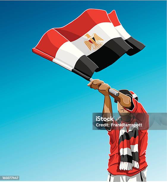 Agitant Le Drapeau Egypte Fan De Foot Vecteurs libres de droits et plus d'images vectorielles de Drapeau - Drapeau, Enfant, Saluer de la main