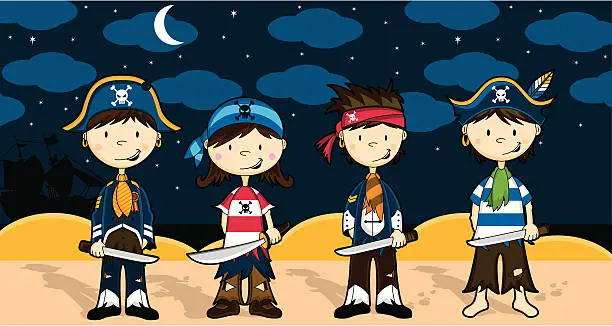 Vector illustration of Cute Pirate Group by Moonlight