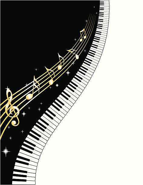 Teclas de Piano e notas - ilustração de arte vetorial