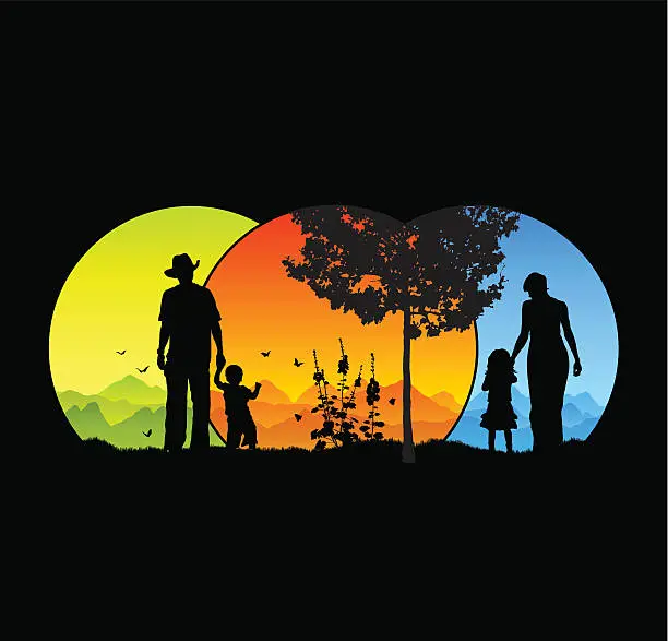 Vector illustration of Family in the country