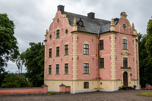 Stockholm, Sweden July 6, 2023 The Skanelaholm Castle, Skanelaholms Slott, near Sigtuna built by Andreas Gyldenklou in 1641.
