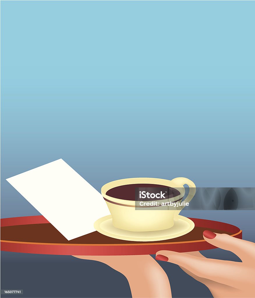 Check please Waitress carrying tray with coffee and the check. File contains meshes and blends. Clipping mask can be extended to pull bleeds. Blue-collar Worker stock vector