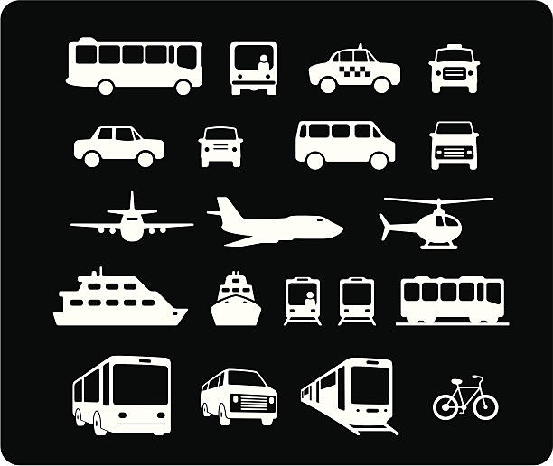 Public Transportation Icons Trucks, trains, planes, and other forms of transportation.  bus transportation stock illustrations