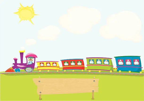 Vector illustration of colorful train ready to deliver your message