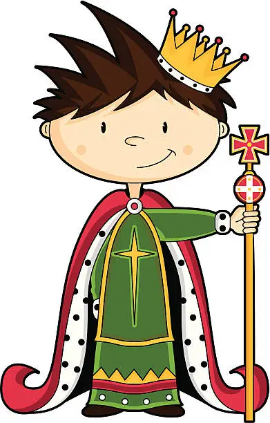 Vector illustration of Cute King Character with Sceptre