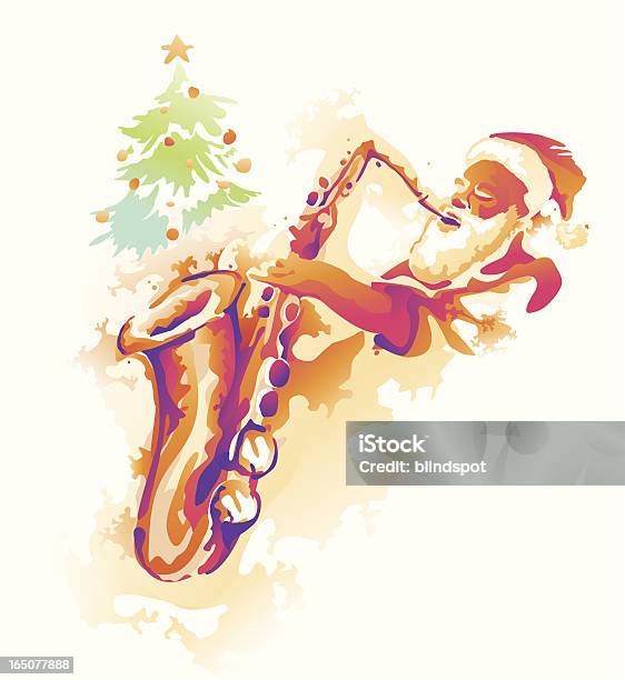 Musical Santa Stock Illustration - Download Image Now - Jazz Music, Christmas, Watercolor Painting