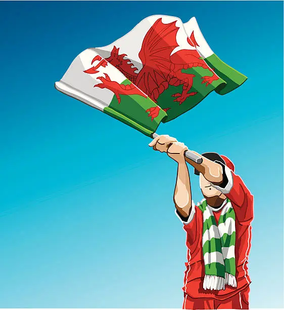 Vector illustration of Wales Waving Flag Soccer Fan