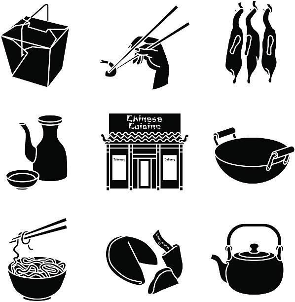 Chinese restaurant Vector icons with a Chinese restaurant theme. chinese takeout stock illustrations