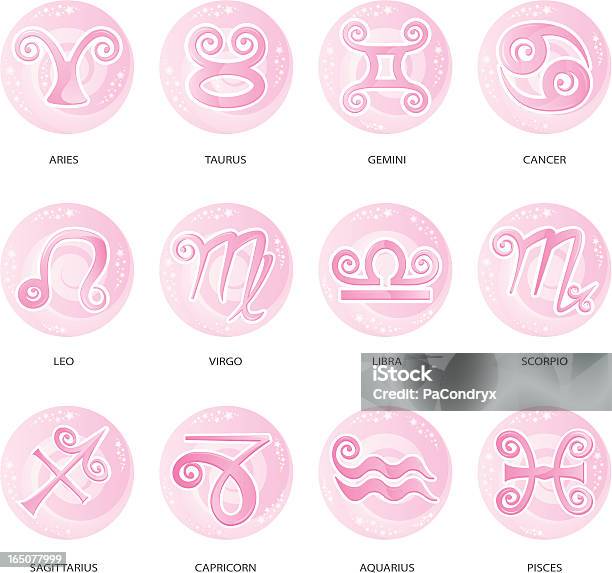 Horoscopeзнаков Зодиака Символы — стоковая векторная графика и другие изображения на тему Знаки зодиака - Знаки зодиака, Розовый, Водолей