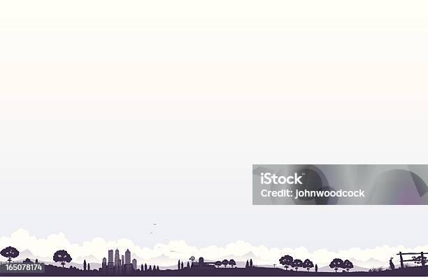 Panoramic Landscape Stock Illustration - Download Image Now - In Silhouette, Farm, City