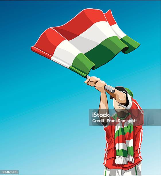 Vetores de Hungria Acenando A Bandeira Fã De Futebol e mais imagens de Fã - Fã, Bandeira Húngara, Esporte