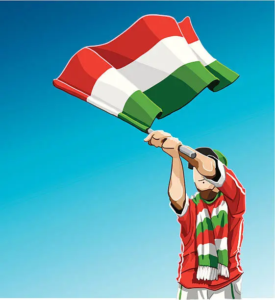 Vector illustration of Hungary Waving Flag Soccer Fan