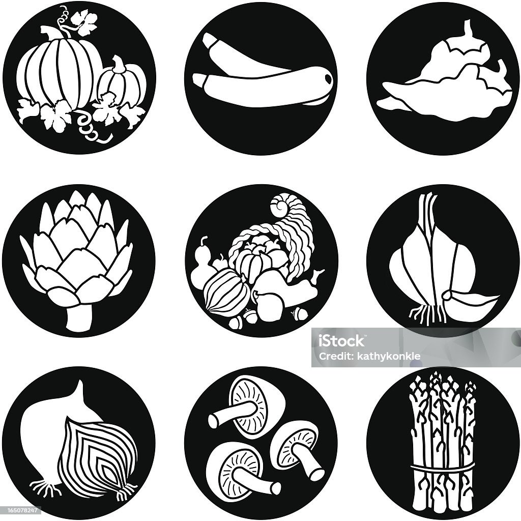 Warzywa ikony wycofane - Grafika wektorowa royalty-free (Cebula)