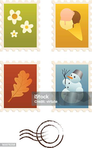 Série De Timbres De Four Seasons Vecteurs libres de droits et plus d'images vectorielles de Crème glacée - Crème glacée, Style rétro, Aliment surgelé