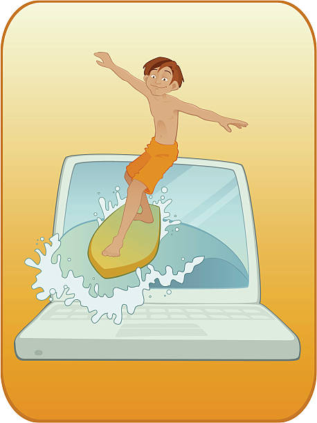 illustrazioni stock, clip art, cartoni animati e icone di tendenza di navigare in internet - surfing the net