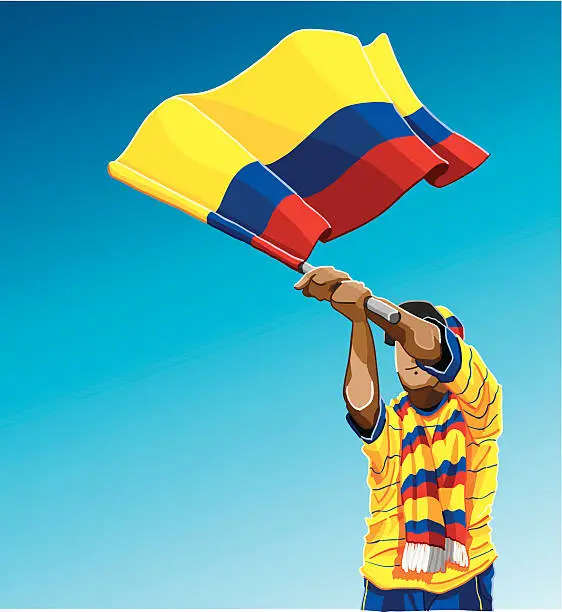 Vector illustration of Colombia Waving Flag Soccer Fan