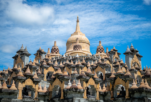 Sandstone pagoda in Wat Pa Kung Temple or Wat Prachakom Wanaram in Si Somdet district, Roi Et Province, northeast of Thailand.